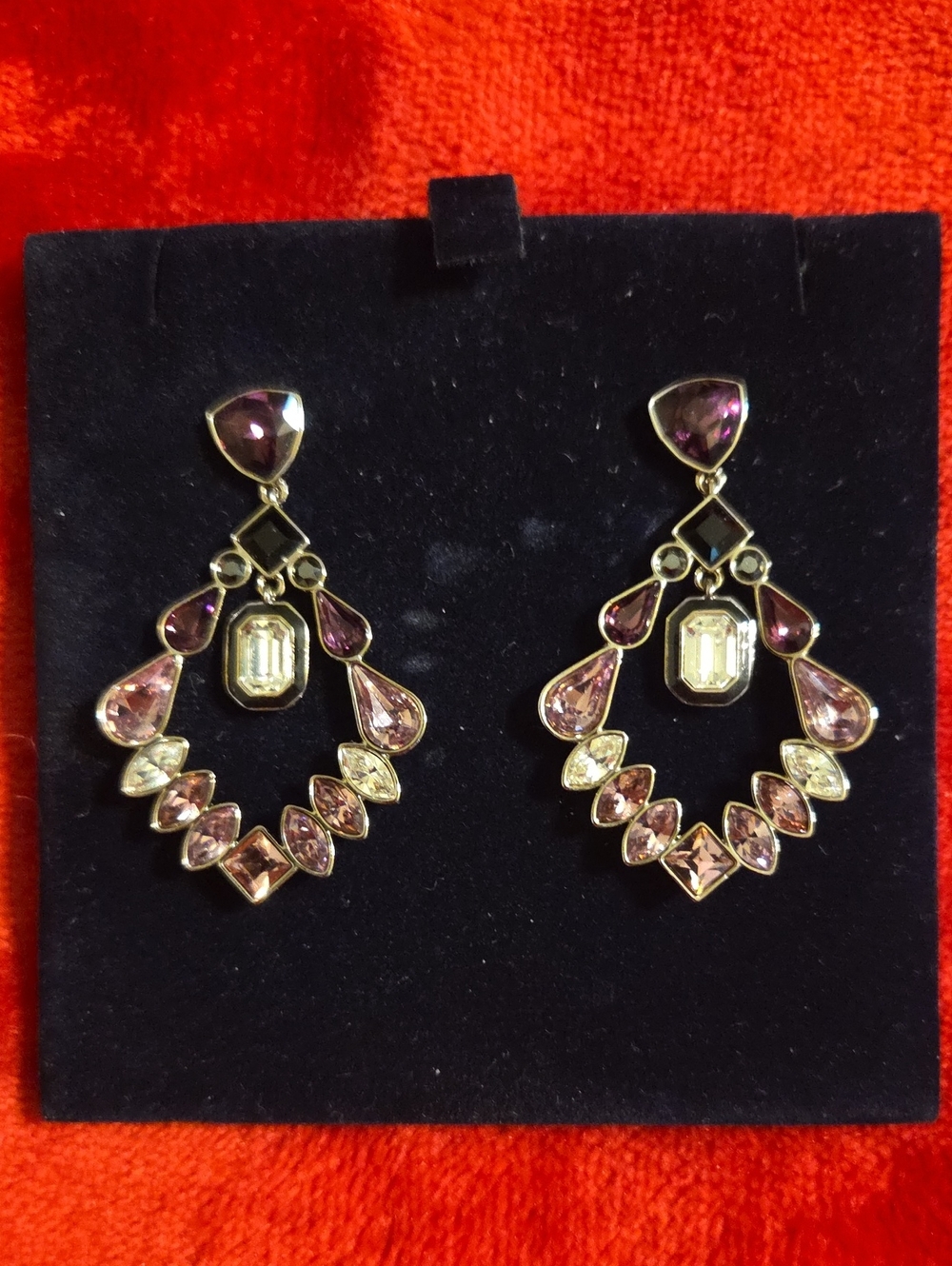 Pink/Purple Teardrop & Crystal Chandelier Earrings